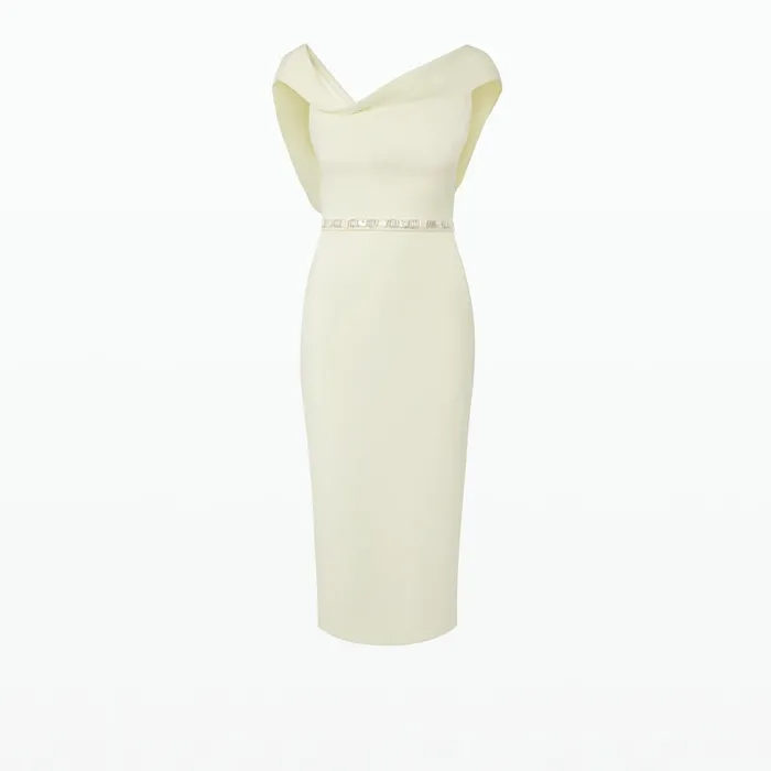Safiyaa Koral Sorbet Midi Dress With Embroidered Belt Women Dresses
