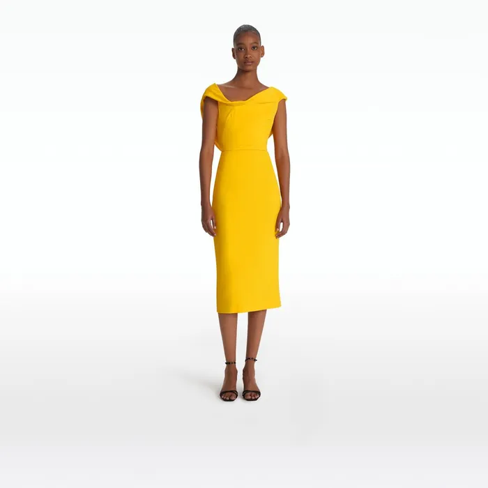 Safiyaa Koral Sunshine Yellow Midi Dress Women Dresses