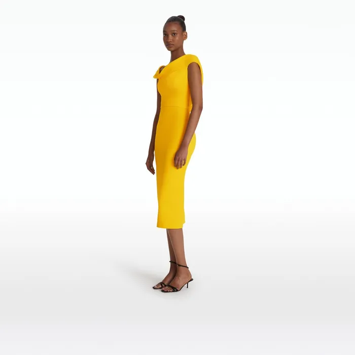 Safiyaa Koral Sunshine Yellow Midi Dress Women Dresses