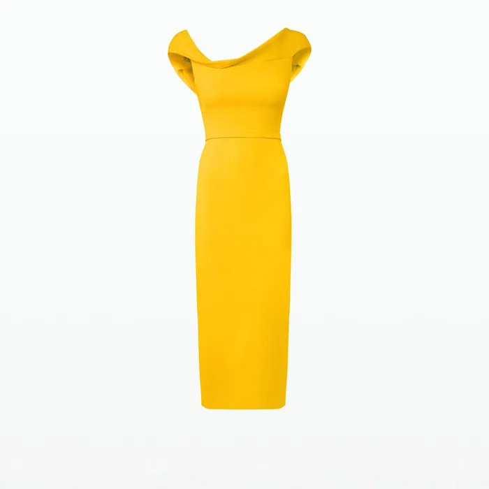 Safiyaa Koral Sunshine Yellow Midi Dress Women Dresses