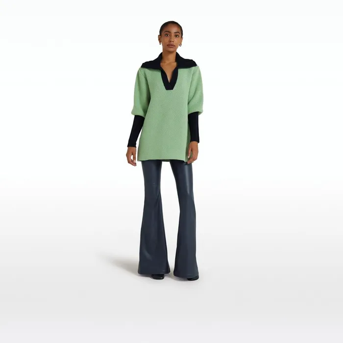 Safiyaa Leonie Sage and Navy Knit Women Tops