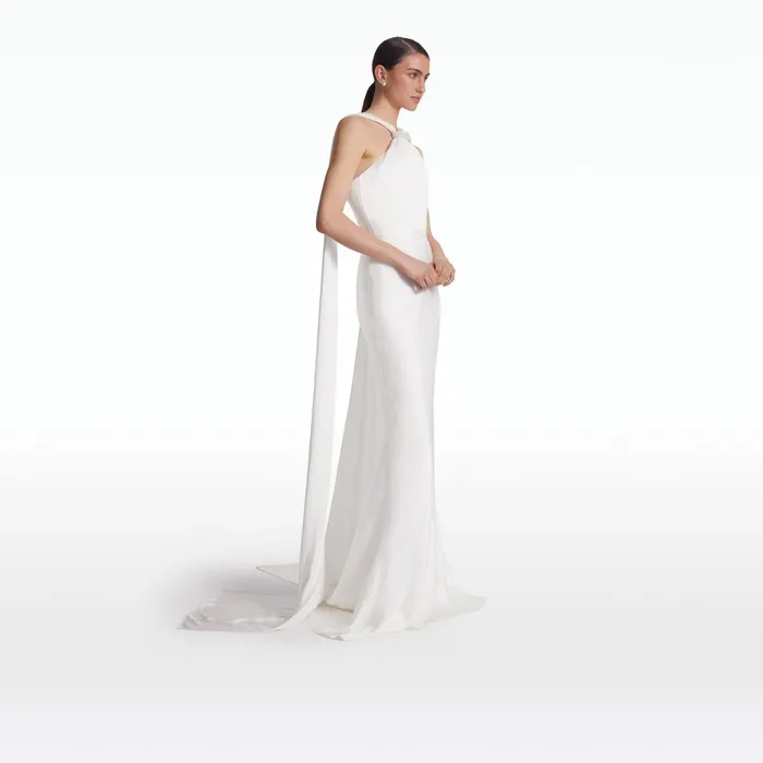 Safiyaa Lilien Ivory Satin Long Dress Women Dresses