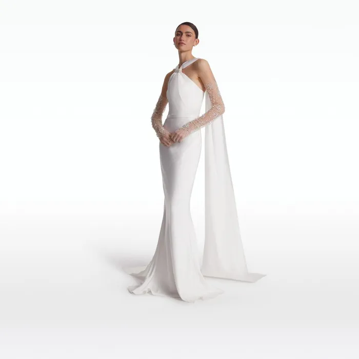 Safiyaa Lilien Ivory Satin Long Dress Women Dresses