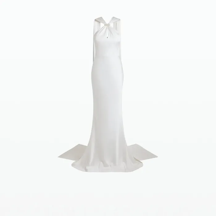 Safiyaa Lilien Ivory Satin Long Dress Women Dresses