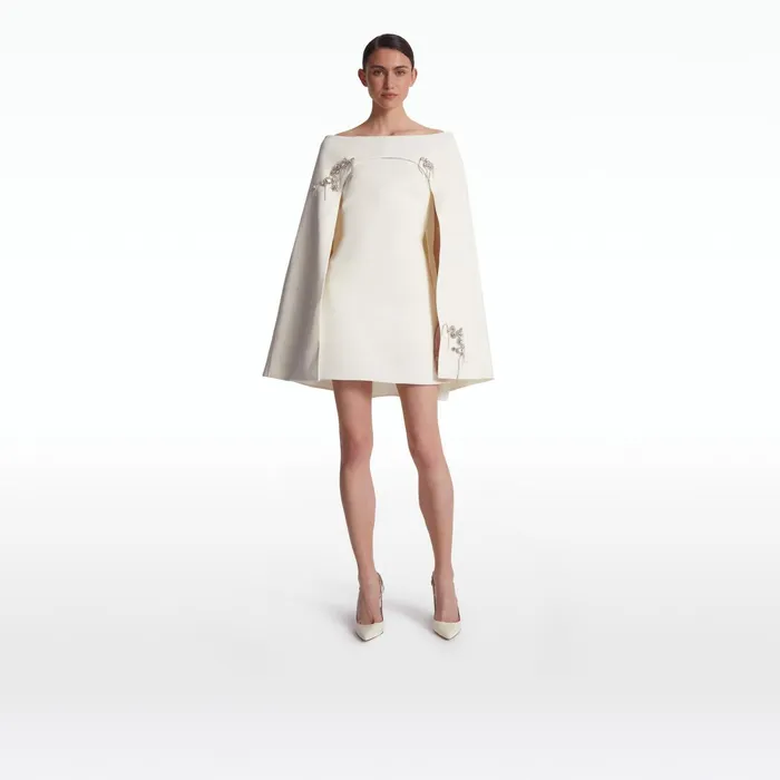 Safiyaa Manorel Ivory Broken Jewellery Embroidered Harness and Rowan Dress Women Capes Harnesses