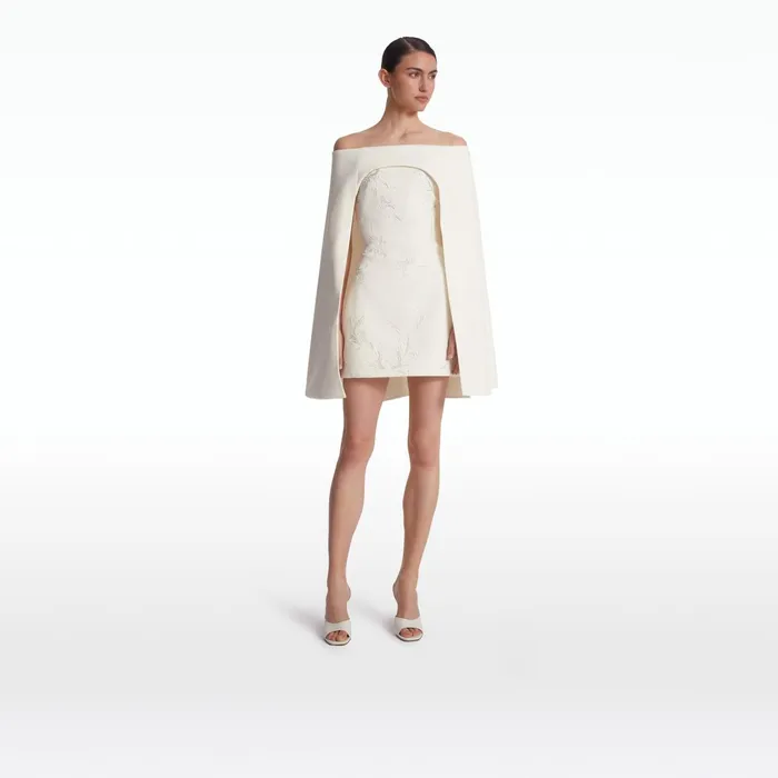 Safiyaa Manorel Ivory Harness and Rowan Fern Embroidered Dress Women Capes Harnesses