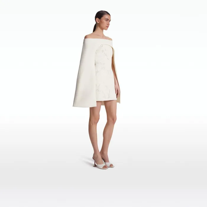Safiyaa Manorel Ivory Harness and Rowan Fern Embroidered Dress Women Capes Harnesses