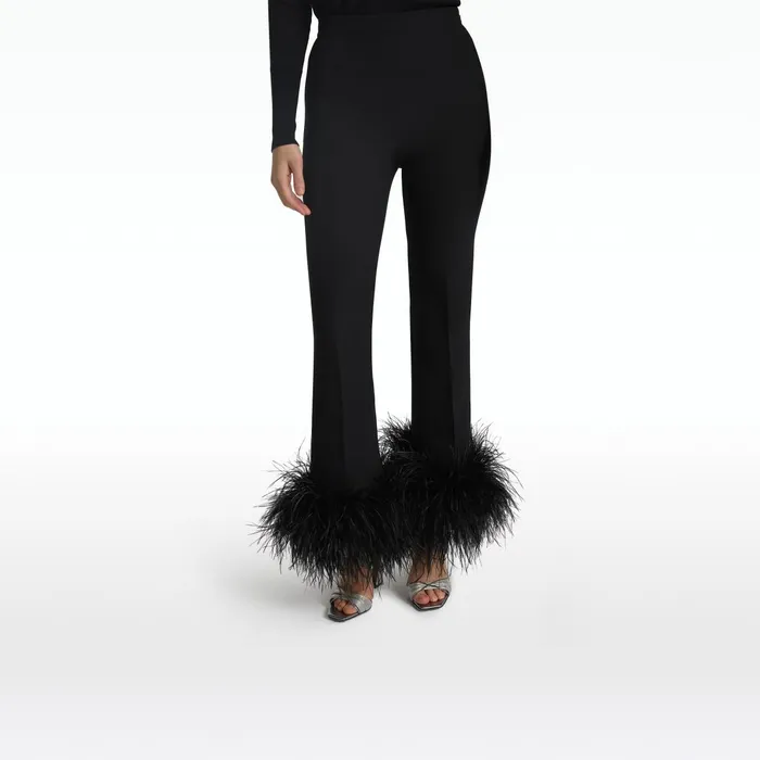 Safiyaa Mari Black FeatherTrimmed Trousers Women Trousers