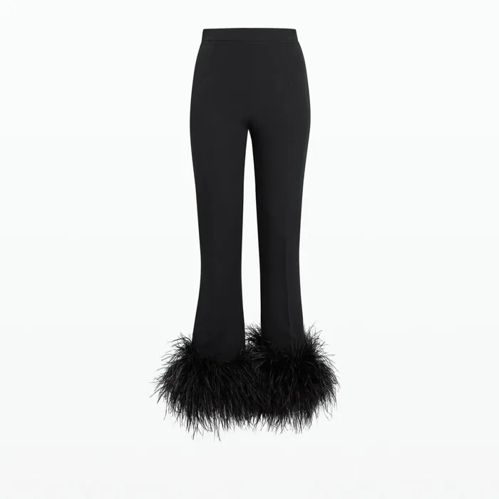 Safiyaa Mari Black FeatherTrimmed Trousers Women Trousers