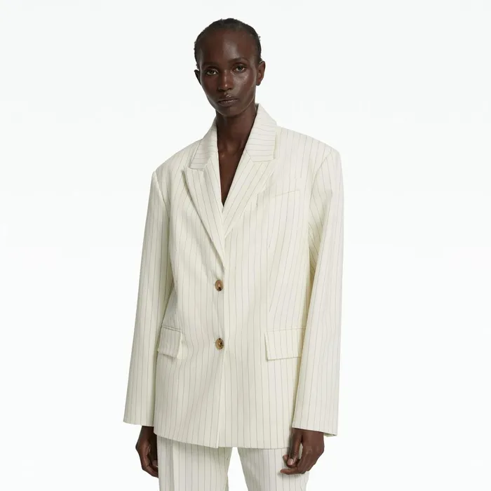 Safiyaa Maurissa Ivory Pinstripe Jacket Women Jackets Coats