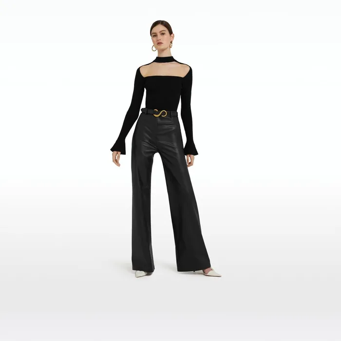 Safiyaa Narqis Black Vegan Leather Trousers Women Trousers