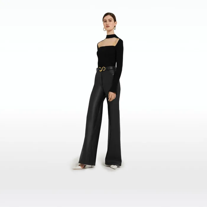 Safiyaa Narqis Black Vegan Leather Trousers Women Trousers