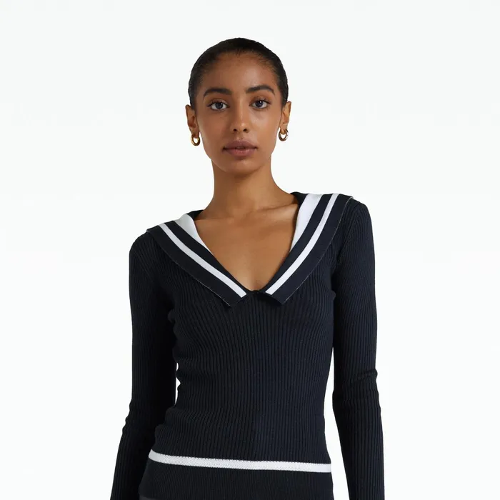 Safiyaa Odette Navy and Ivory Knit Women Tops