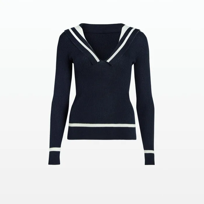 Safiyaa Odette Navy and Ivory Knit Women Tops