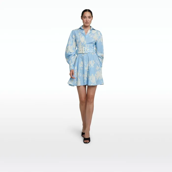 Safiyaa Oksana Pale Blue and White Short Dress Women Dresses