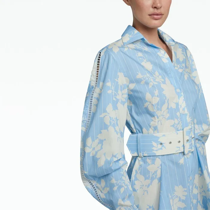 Safiyaa Oksana Pale Blue and White Short Dress Women Dresses