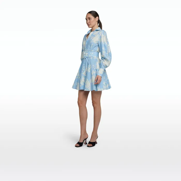 Safiyaa Oksana Pale Blue and White Short Dress Women Dresses