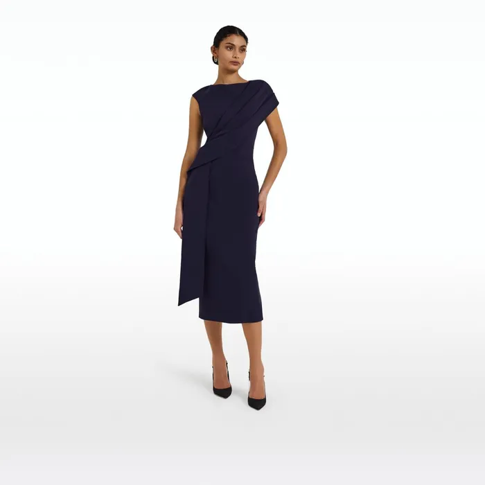 Safiyaa Regina Azurite Blue Midi Dress Women Dresses