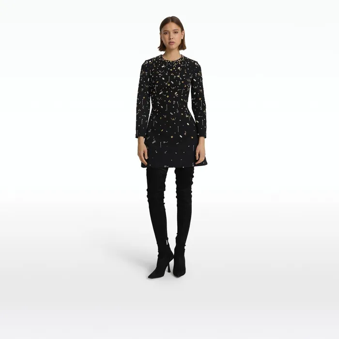 Safiyaa Rena Black and Celestial Scatter Embroidery Short Dress Women Dresses
