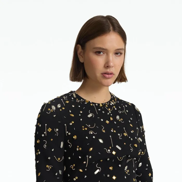 Safiyaa Rena Black and Celestial Scatter Embroidery Short Dress Women Dresses