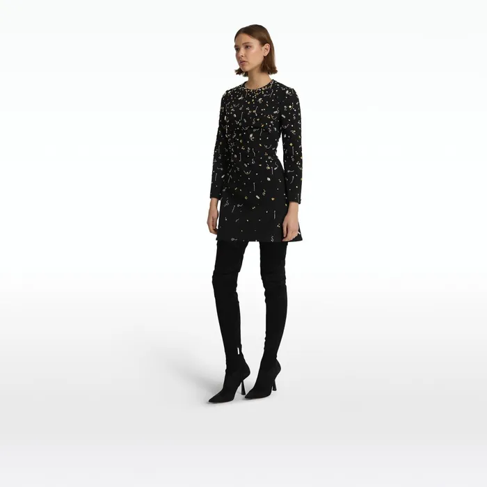 Safiyaa Rena Black and Celestial Scatter Embroidery Short Dress Women Dresses