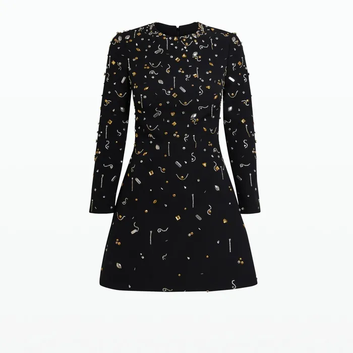 Safiyaa Rena Black and Celestial Scatter Embroidery Short Dress Women Dresses