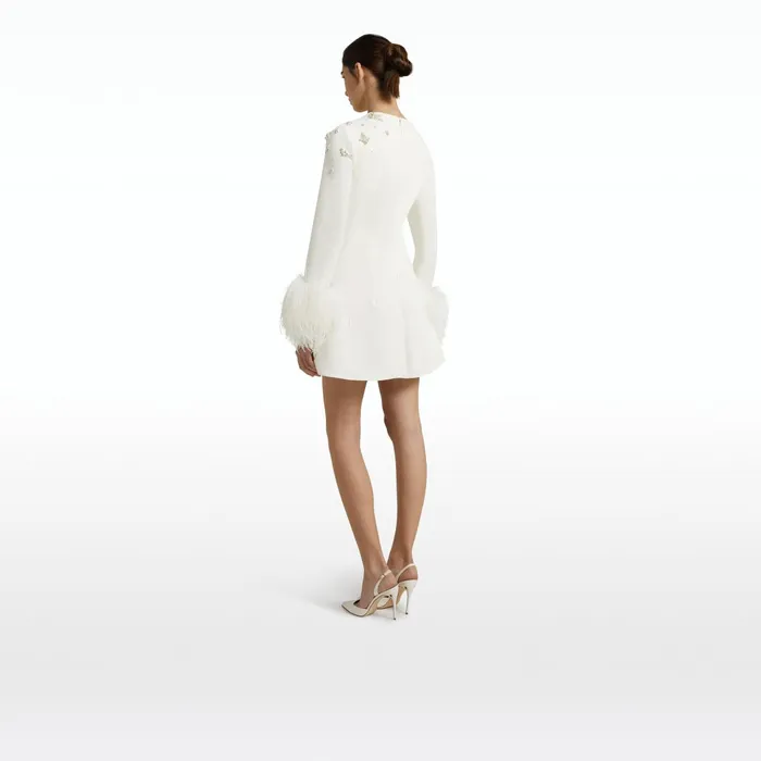 Safiyaa Rena Ivory Feathertrimmed Short Dress Women Dresses