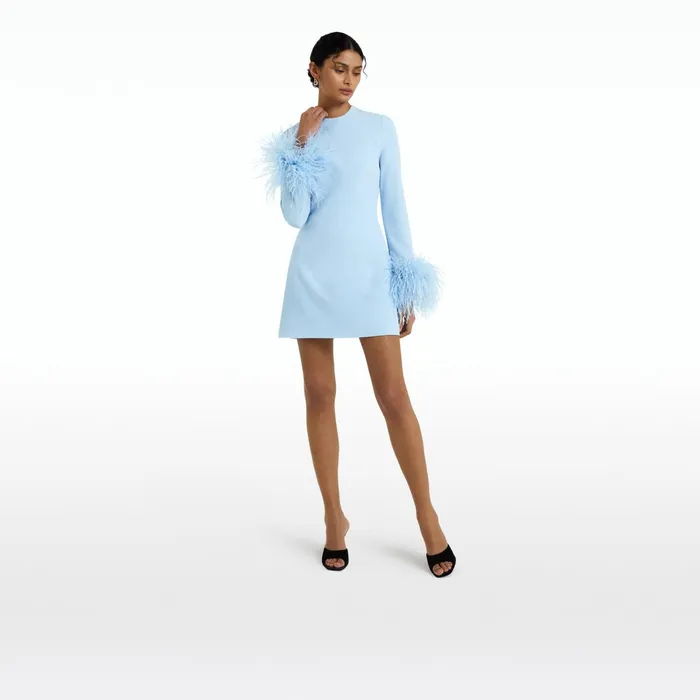 Safiyaa Rena Pale Blue FeatherTrimmed Short Dress Women Dresses