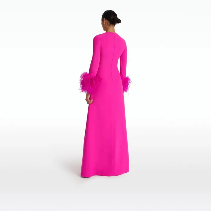 Safiyaa Renalla Wild Strawberry FeatherTrimmed Long Dress Women Dresses