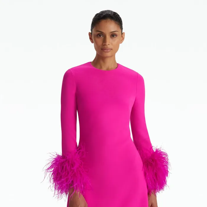 Safiyaa Renalla Wild Strawberry FeatherTrimmed Long Dress Women Dresses