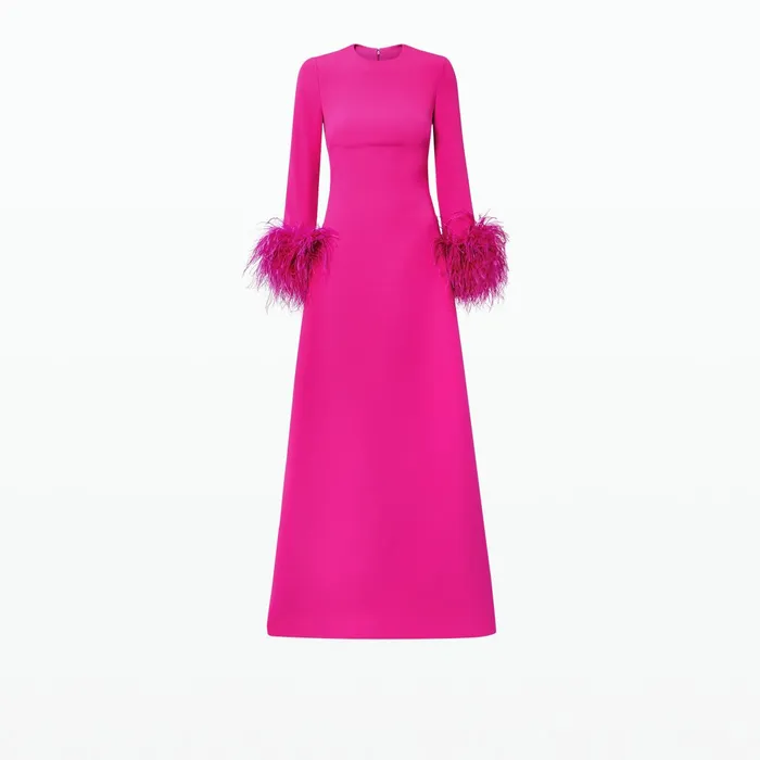 Safiyaa Renalla Wild Strawberry FeatherTrimmed Long Dress Women Dresses