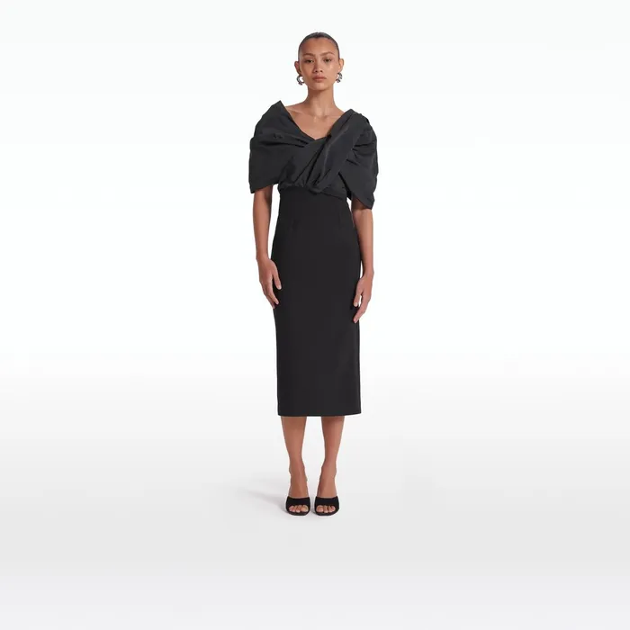 Safiyaa Roma Black Midi Dress Women Dresses