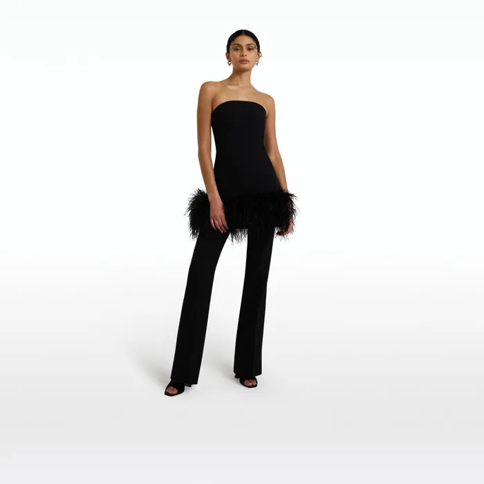 Safiyaa Rowan Black FeatherTrimmed Short Dress Women Dresses