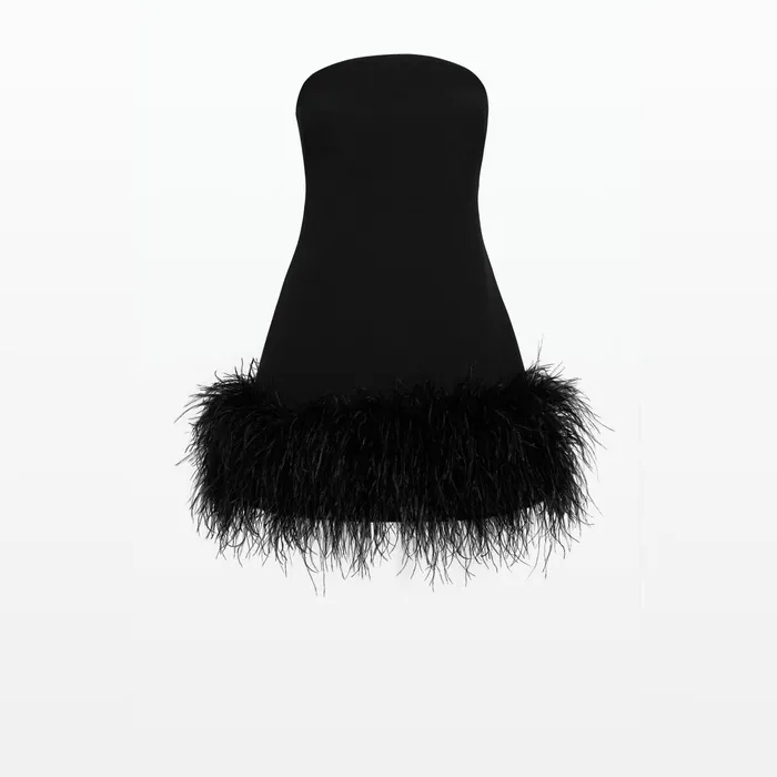 Safiyaa Rowan Black FeatherTrimmed Short Dress Women Dresses