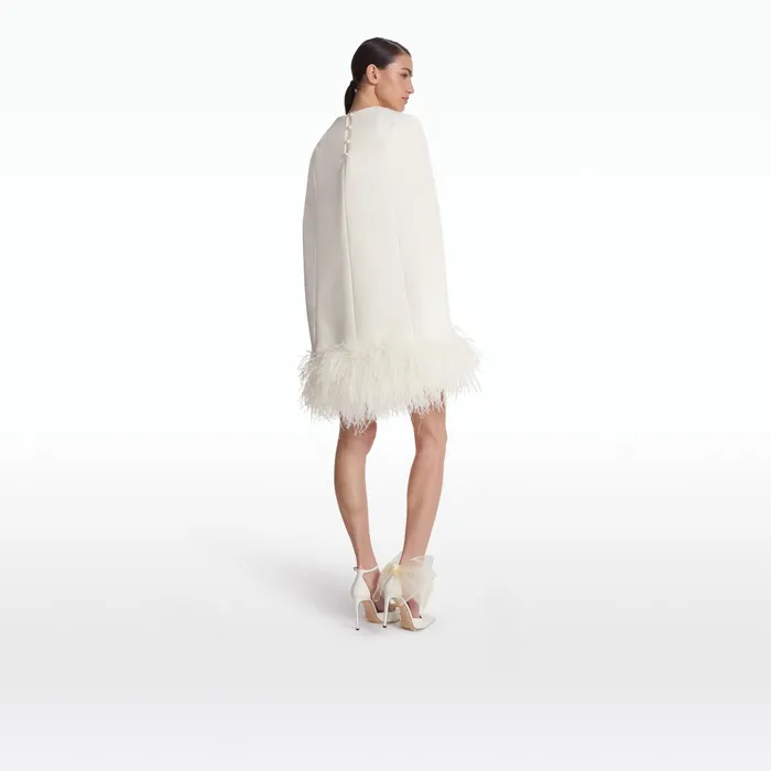 Safiyaa Rowenal Ivory FeatherTrimmed Short Dress Women Dresses