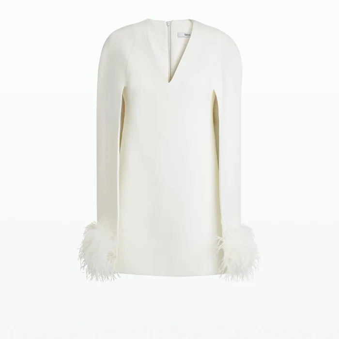 Safiyaa Rowenal Ivory FeatherTrimmed Short Dress Women Dresses