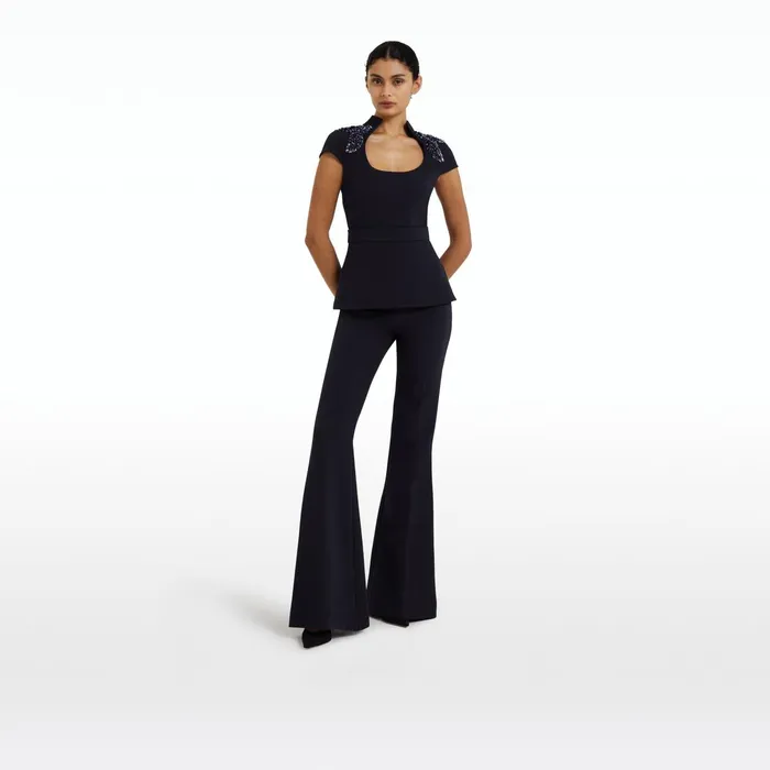 Safiyaa Ruba Navy Embroidered Top Women Tops