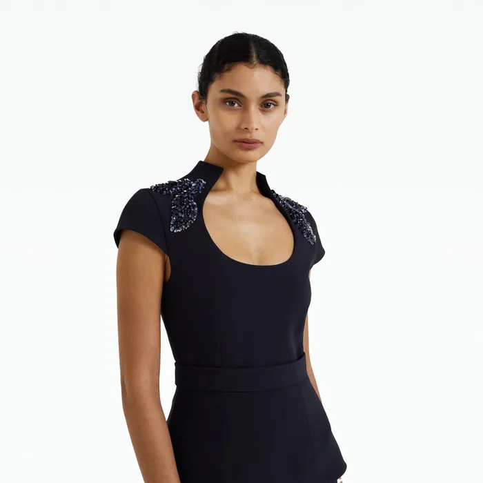 Safiyaa Ruba Navy Embroidered Top Women Tops