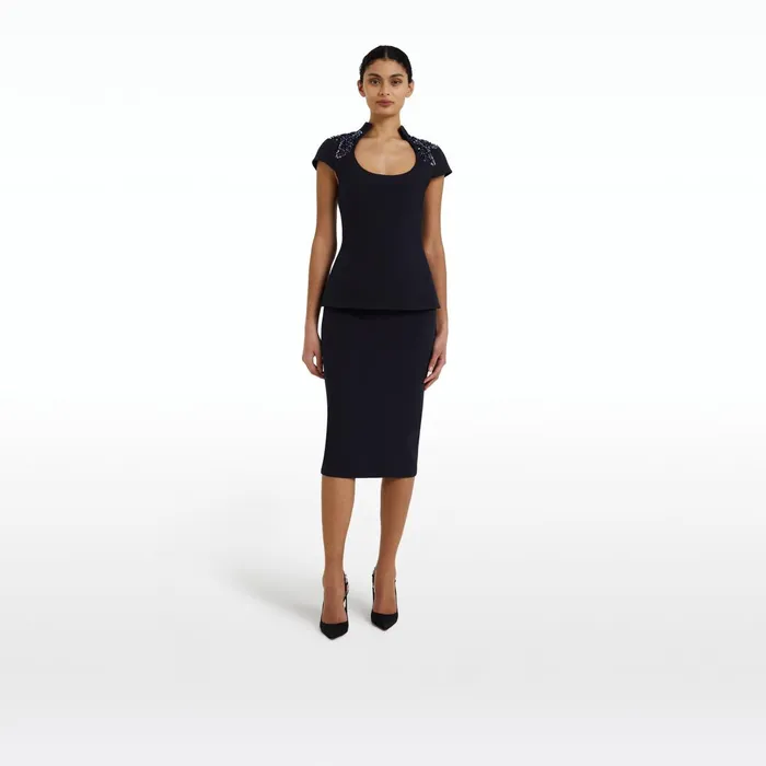 Safiyaa Ruba Navy Embroidered Top Women Tops