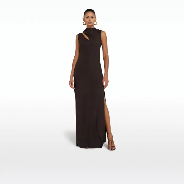 Safiyaa Sage Dark Mocha Long Dress Women Dresses