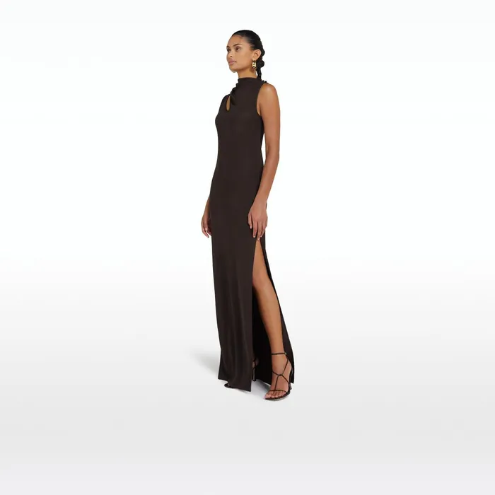 Safiyaa Sage Dark Mocha Long Dress Women Dresses
