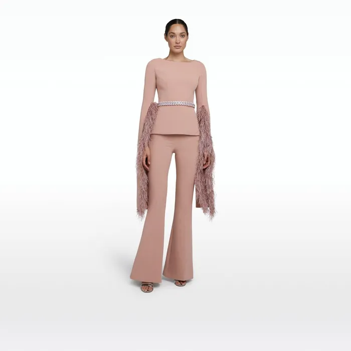 Safiyaa Tavia Dusty Pink FeatherTrimmed Top Women Tops
