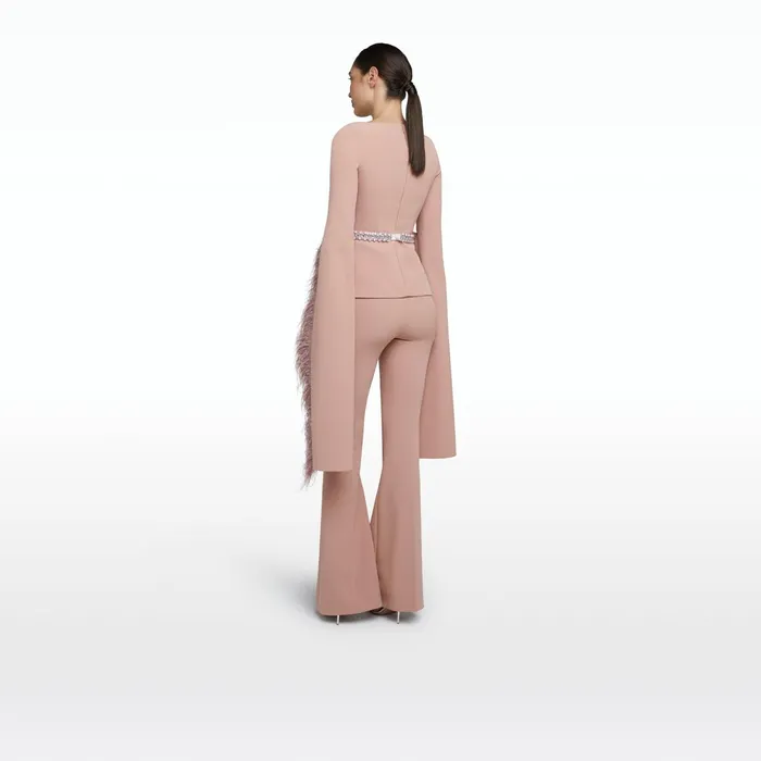Safiyaa Tavia Dusty Pink FeatherTrimmed Top Women Tops
