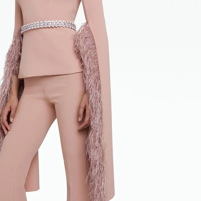 Safiyaa Tavia Dusty Pink FeatherTrimmed Top Women Tops