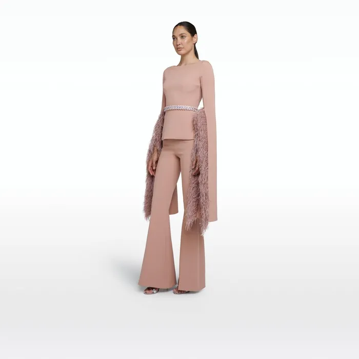 Safiyaa Tavia Dusty Pink FeatherTrimmed Top Women Tops