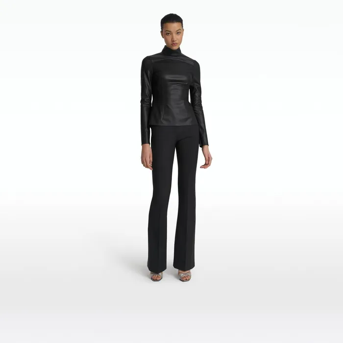 Safiyaa Trace Black Vegan Leather Top Women Tops