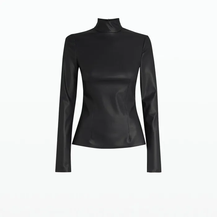 Safiyaa Trace Black Vegan Leather Top Women Tops