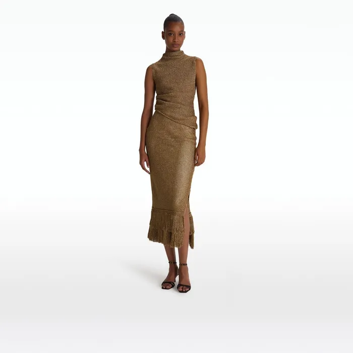 Safiyaa Veranna Gold Knit Top Women Knitwear