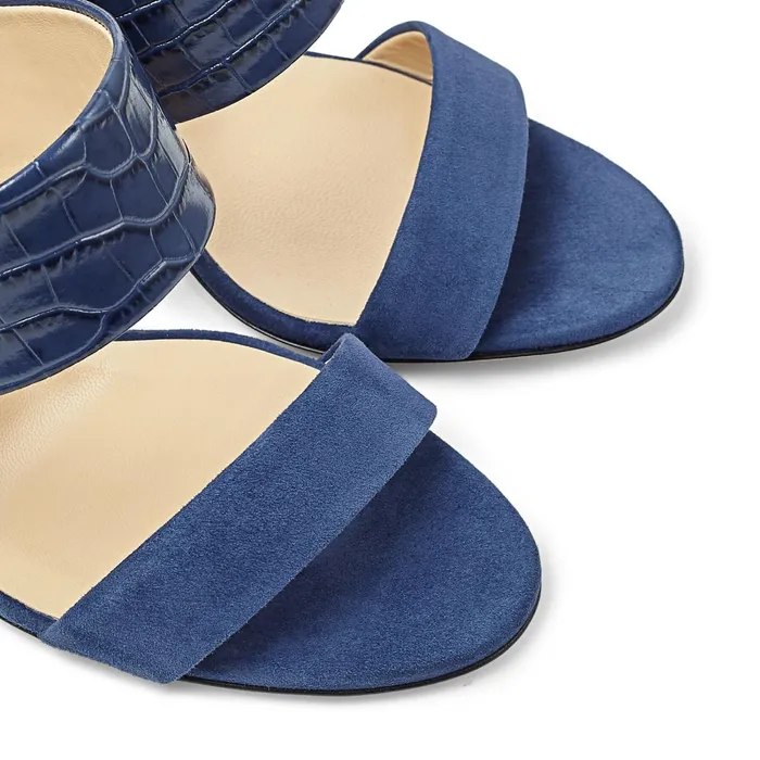 Salise 85 Denim Suede And CrocEmbossed Leather Slingback Sandals Denimdenim Women JIMMY CHOO Sandals