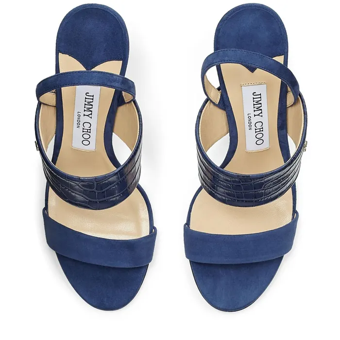 Salise 85 Denim Suede And CrocEmbossed Leather Slingback Sandals Denimdenim Women JIMMY CHOO Sandals